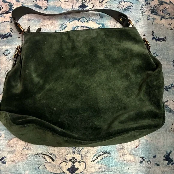 MICHAEL Michael Kors Forest Green Suede Shoulder Bag with Gold Hardware - Picture 2 of 9
